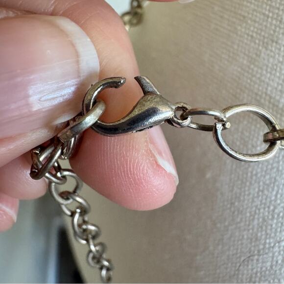 Silver Tone Chain Pink Abalone Shell Necklace Womens Jewelry Damaged - Picture 5 of 8